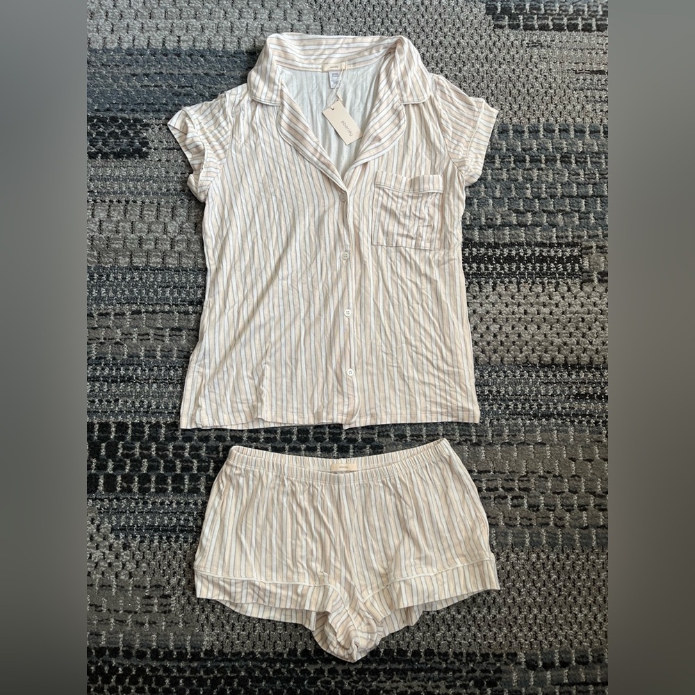 🛏️ NWT Eberjey Gisele TENCEL Modal Shortie Pajama PJ Set, Light Pink White Sz M